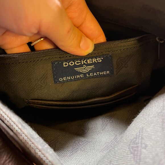 Dockers Leather Bag Brown Dark Shoulder Vintage 90s Like New Zip - Picture 9 of 9